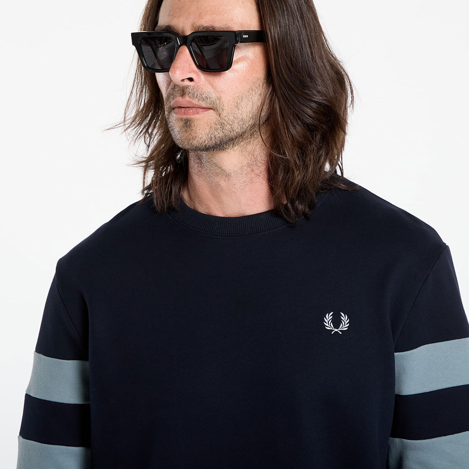 Sweatshirt Fred Perry Fred Perry Peached Tipped Sleeve Sweatshirt Mørkeblå | M1731 608, 1