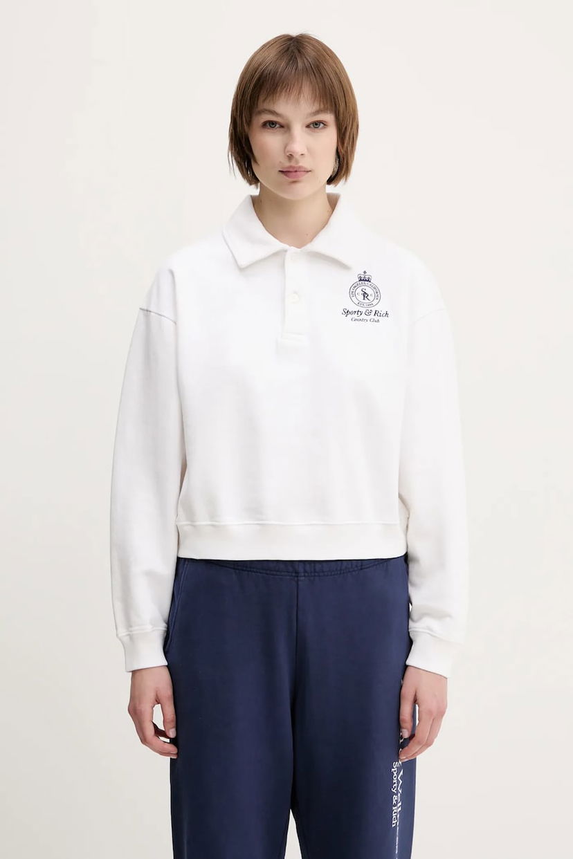 Sweatshirt Sporty & Rich Sporty & Rich Crown Country Embroidered Cropped Polo Hvid | ST072612202WH01