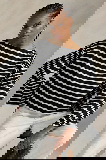 T-shirt Polo by Ralph Lauren Polo Ralph Lauren Striped Cropped Long Sleeve T-Shirt Sort | 211959103, 4