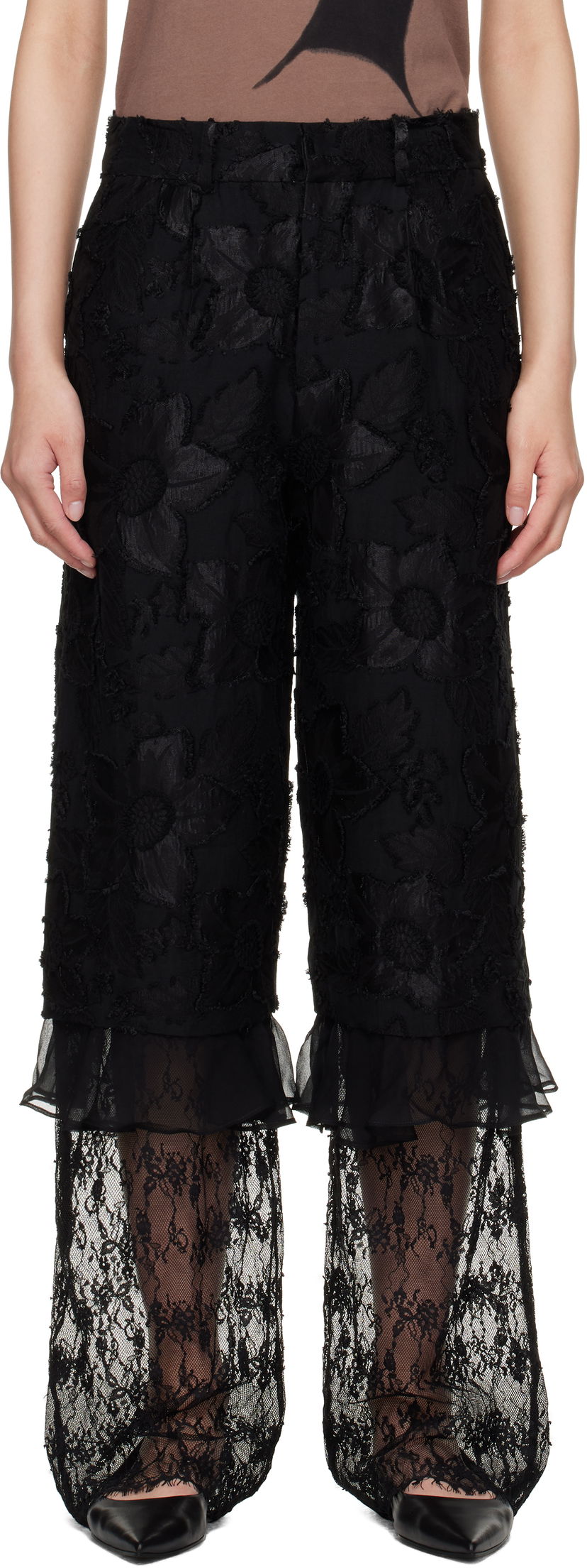 Bukser Collina Strada Collina Strada Geranium Lace-Trim Trousers Sort | XX6047