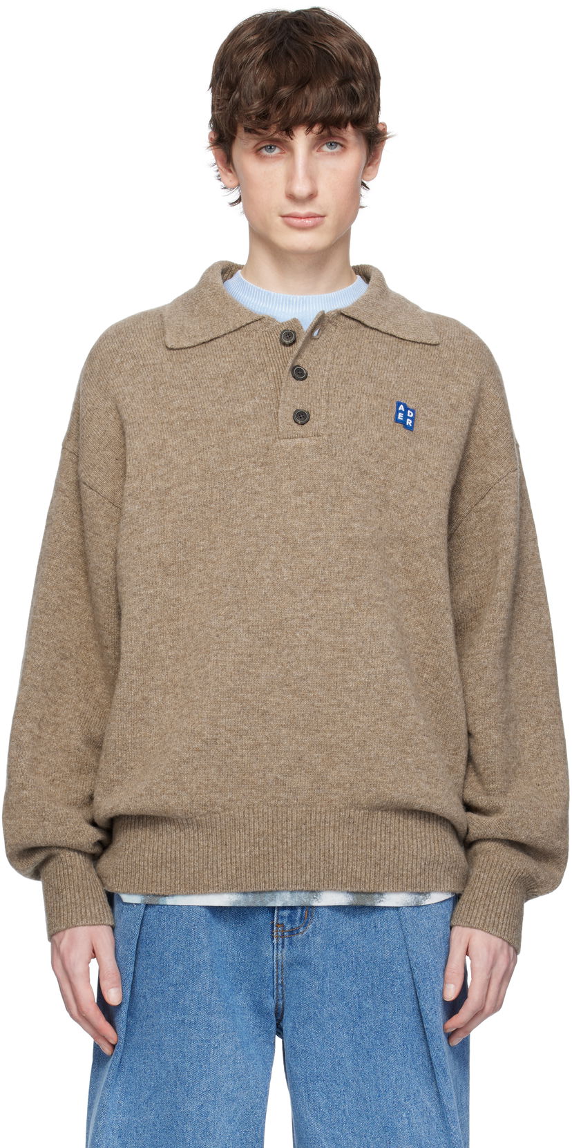 Sweater ADER ERROR ADER error TRS Tag Knit Polo Brun | BO42FYKT0102BG