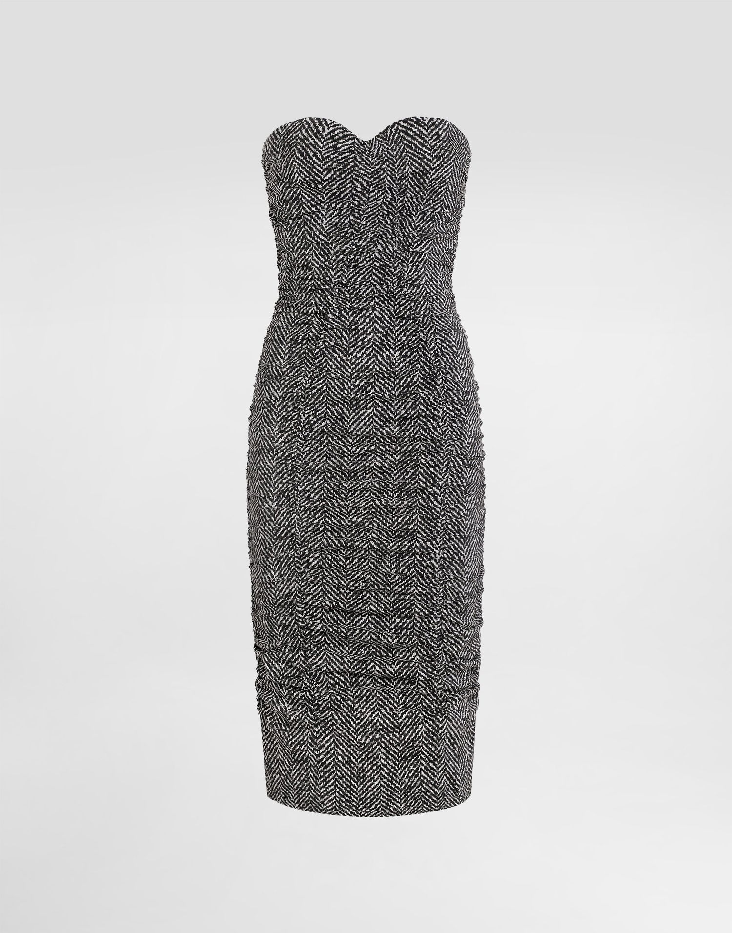 Kjole Dolce & Gabbana Dolce & Gabbana Habotai Silk Strapless Chevron Print Dress Sort | F6TWCTFSA7ZHH5QS, 0