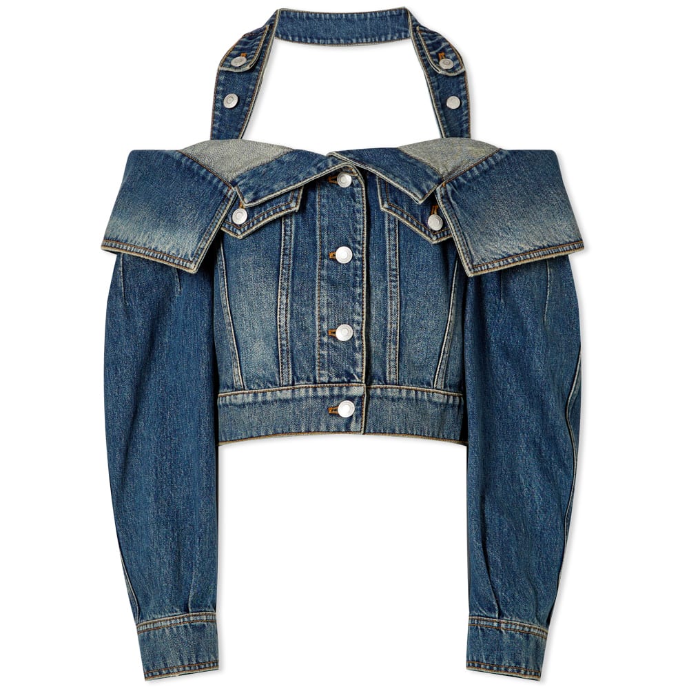 Jakke Alexander McQueen Off The Shoulder Denim Jacket Mørkeblå | 732807QMACC-4251, 0