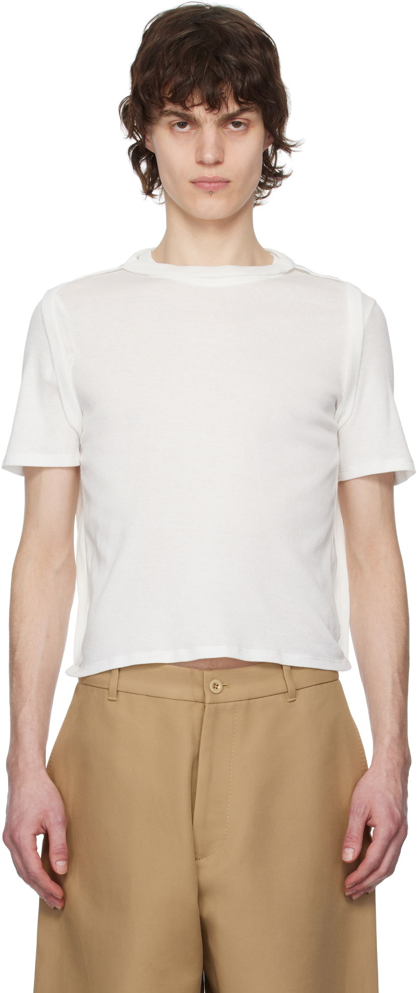 Crop top Eckhaus Latta Eckhaus Latta Flip Cropped T-Shirt Hvid | 1204-EL-PS25-CH - CHALK