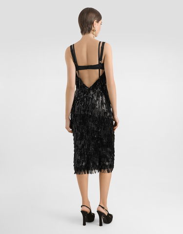 Kjole Dolce & Gabbana Dolce & Gabbana Sequined Fringe Slip Dress Sort | F6TOKTGDC0GS9000, 2