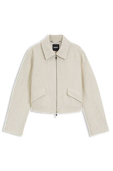 Jakke BOSS Bouclé Jacket with Two-Way Zip Beige | 50543212, 0