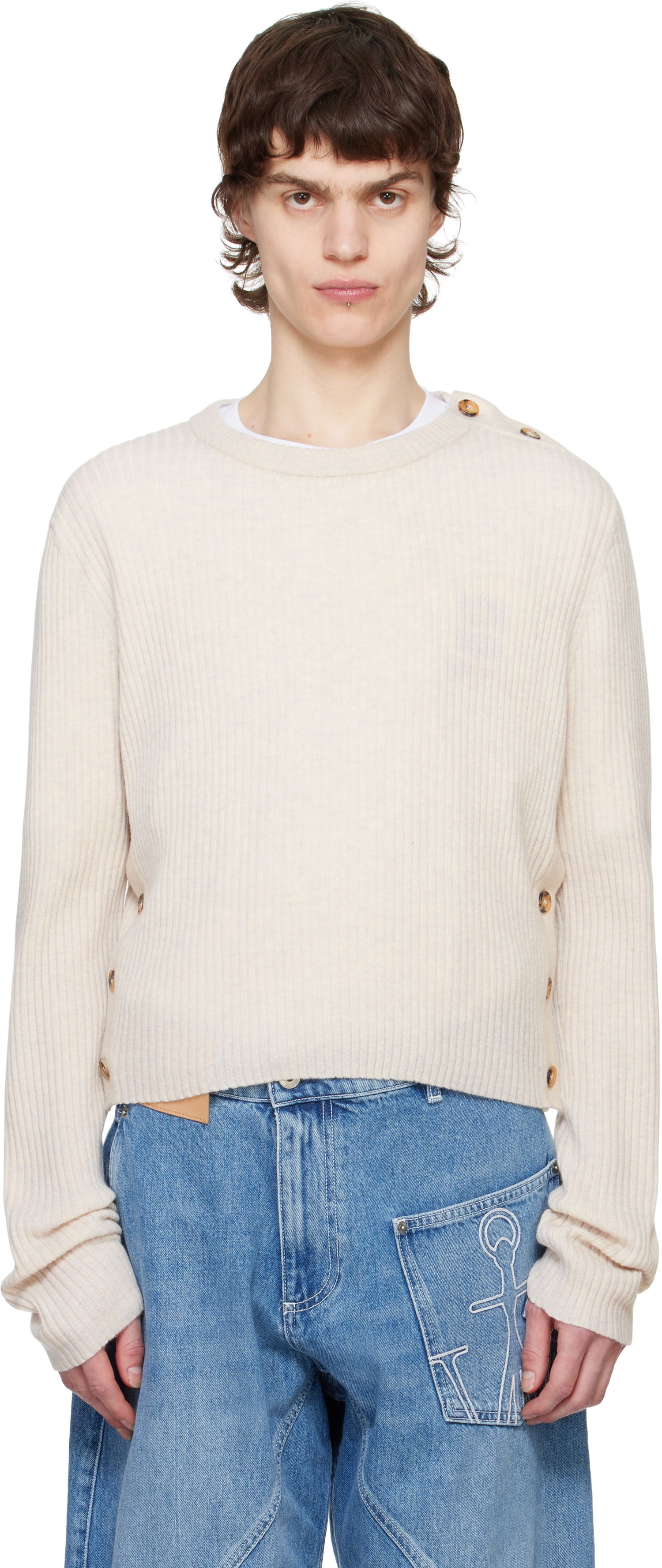 Sweater JW Anderson JW Anderson Cropped Button Trim Sweater Beige | KW1324-YN0411, 0