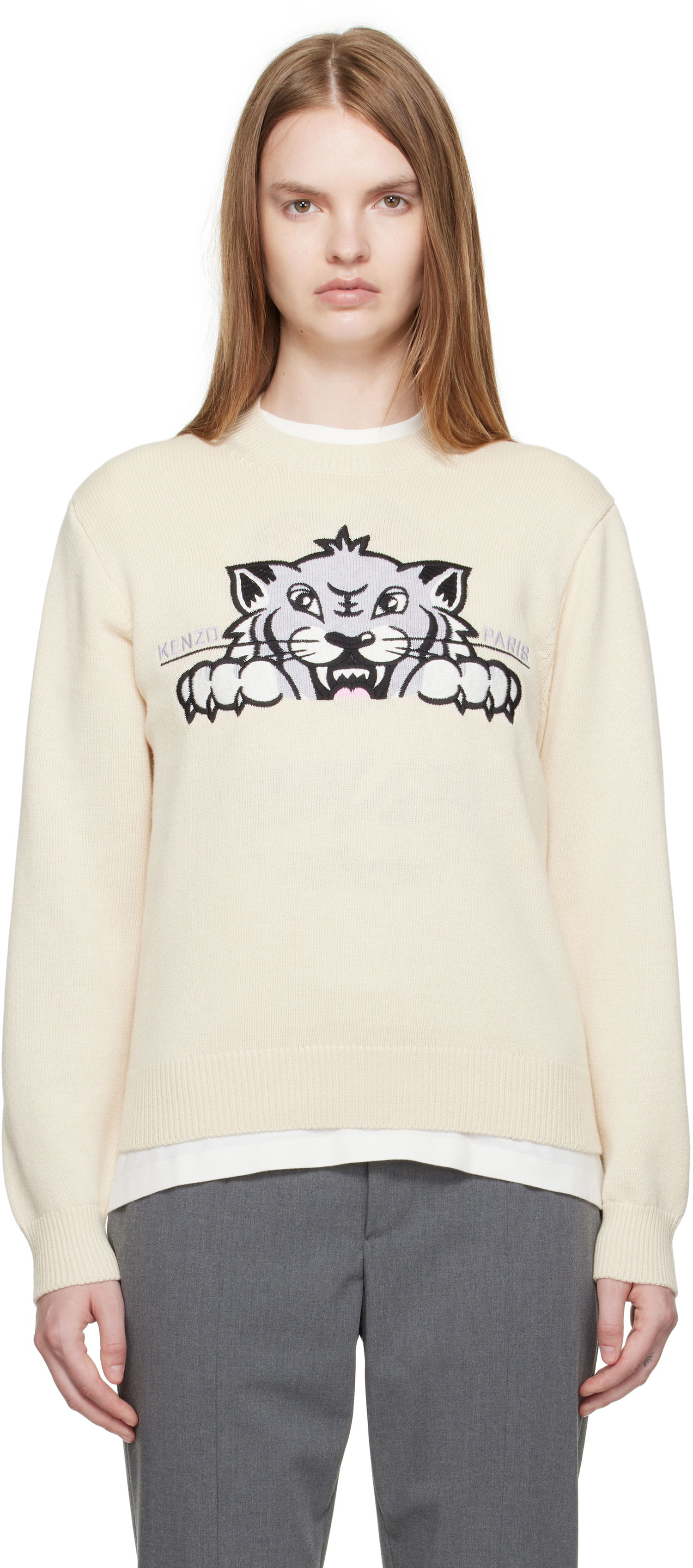 Sweater KENZO Kenzo Paris 'KENZO Happy Tiger' Sweater Beige | FF62PU7233LI, 0