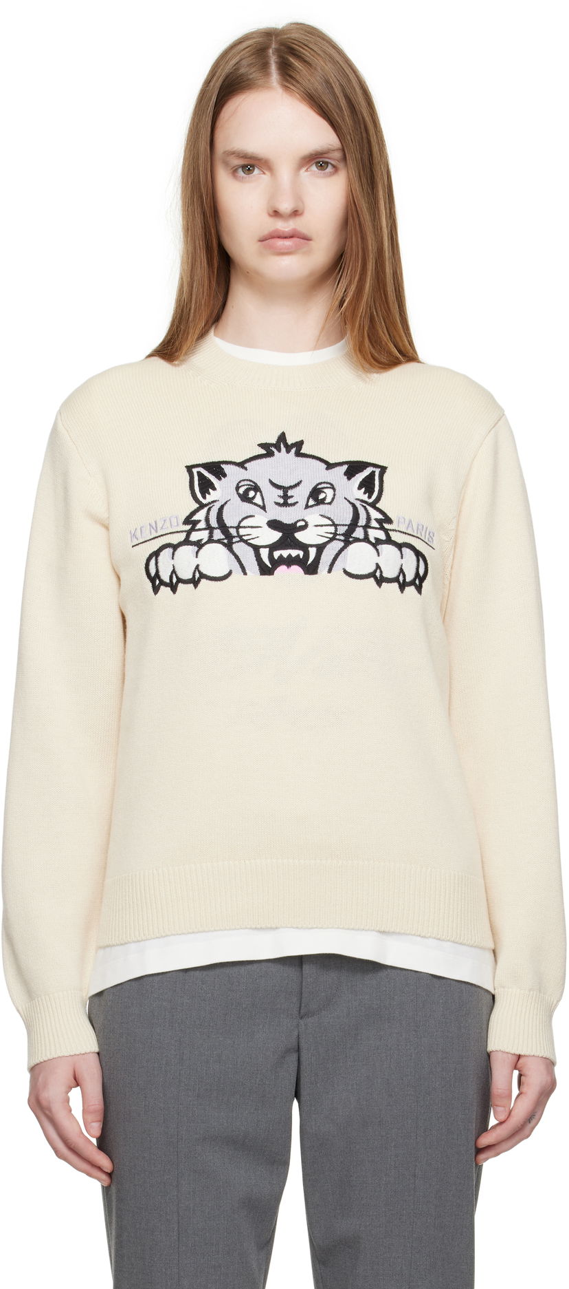 Sweater KENZO Kenzo Paris 'KENZO Happy Tiger' Sweater Beige | FF62PU7233LI