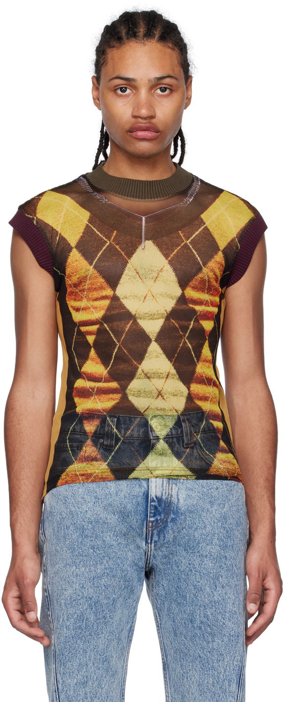 Tanktop Y/PROJECT Jean Paul Gaultier Edition Argyle Mesh Tank Top Gul | YPJPGTS5-S24