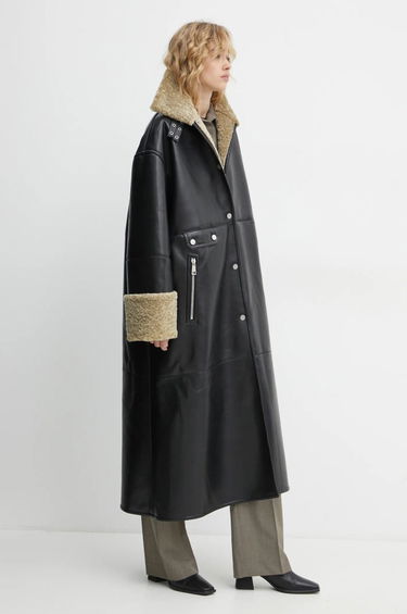 Frakker Nanushka LIESEL Black Leather Coat Sort | NW24FWOW38370, 2
