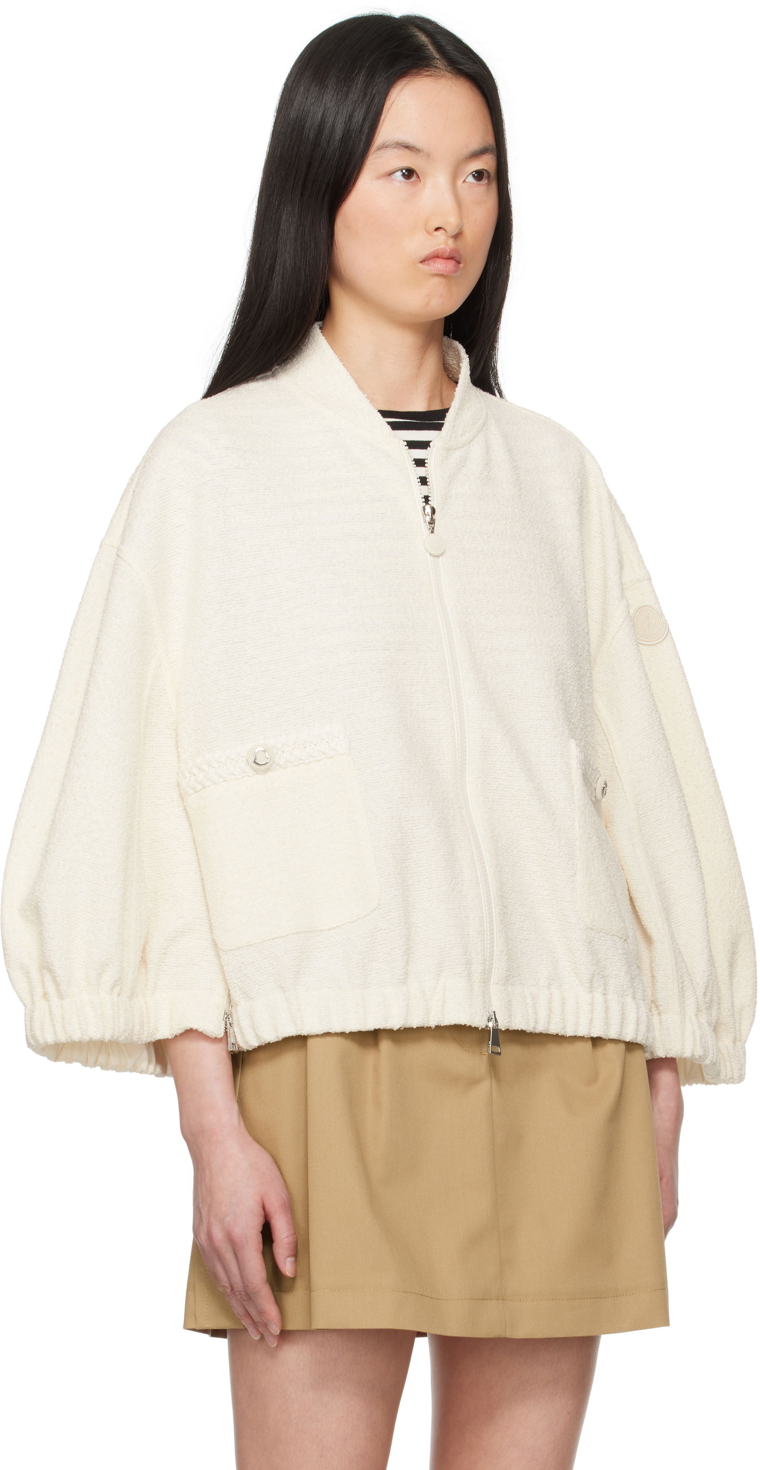 Bomberjakke Moncler Moncler Zip-Up Bouclé Jacket Hvid | K10938G0002889AWR, 1