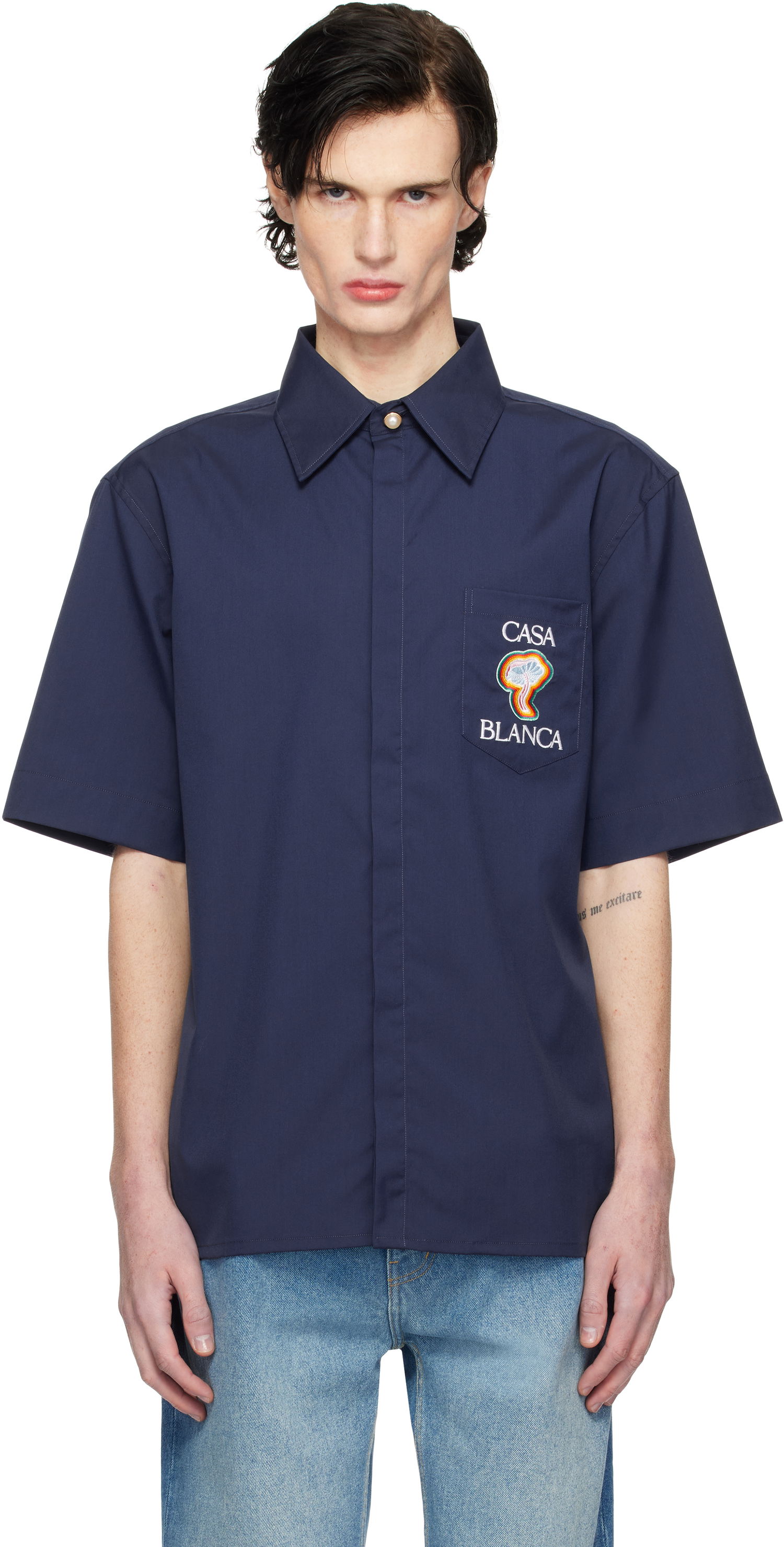 Skjorte Casablanca Short Sleeve Shirt Mørkeblå | MPS25-SH-137-01, 0