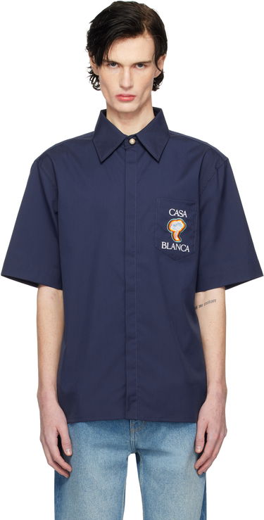 Skjorte Casablanca Short Sleeve Shirt Mørkeblå | MPS25-SH-137-01, 0