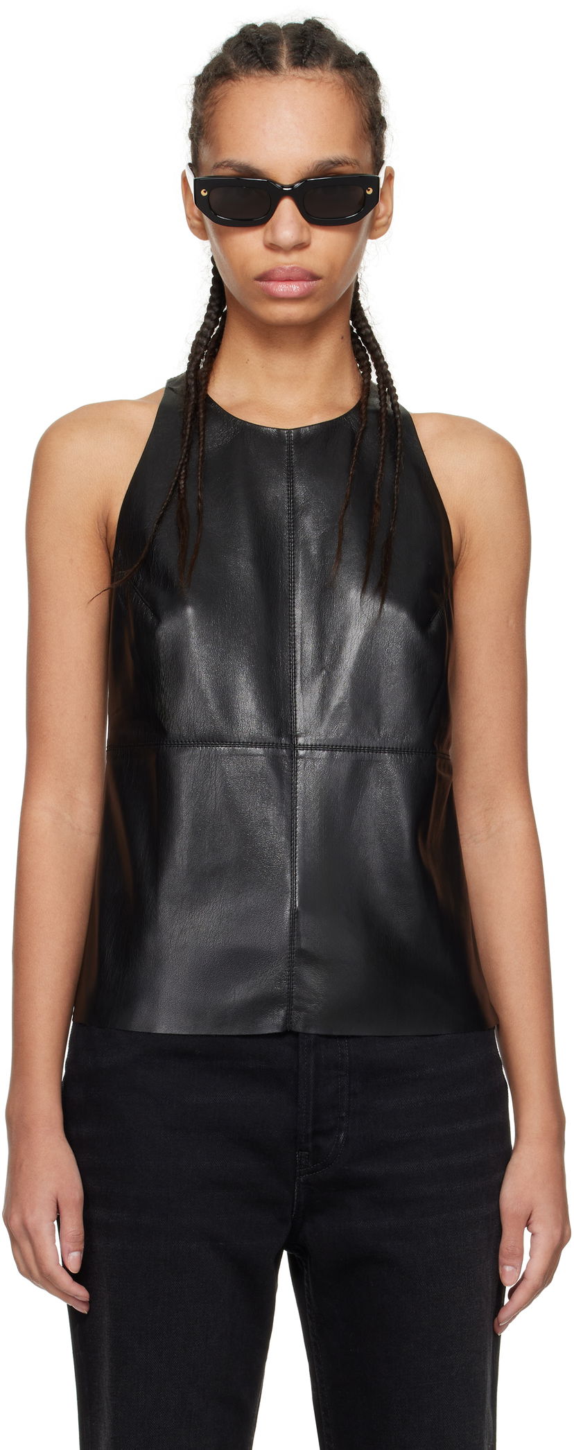 Tanktop Nanushka Nanushka Teza Faux-Leather Tank Top Sort | NW24CRTP03999