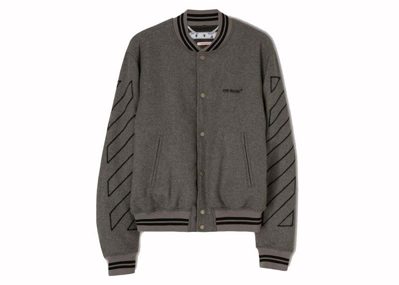 Bomberjakke Off-White Wool Varsity Jacket Grå | OMEA315C99FAB0010810
