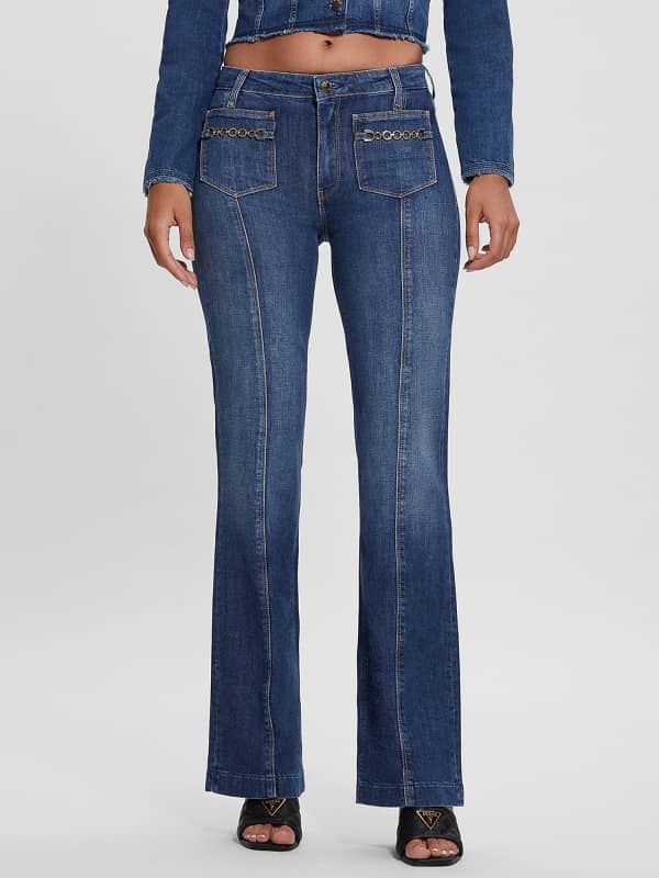 Jeans GUESS Mid Rise Bootcut Denim Mørkeblå | W3BA0GD4H77, 0