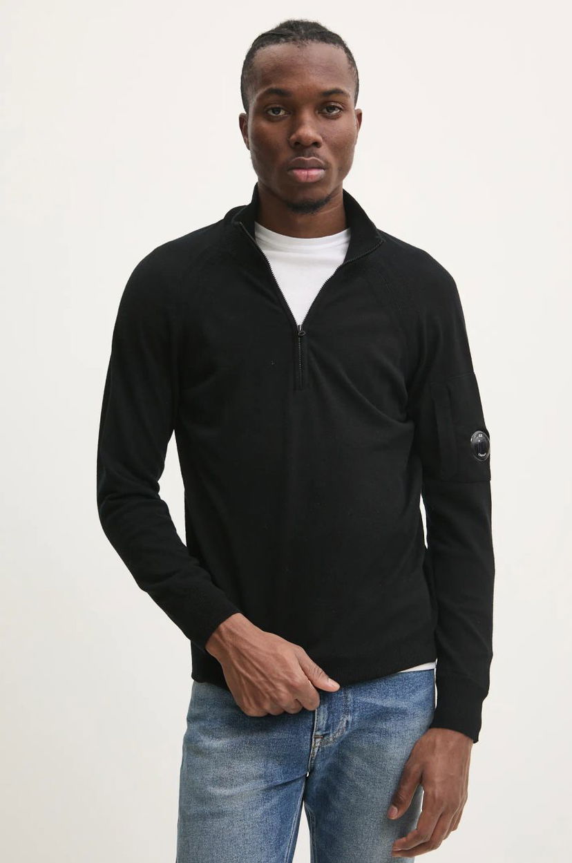 Sweater C.P. Company Lightweight Half-Zip Merino Wool Sweater Sort | 17CMKN193A005528A