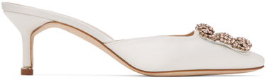Smykker Manolo Blahnik Manolo Blahnik Hangisimu Crystal Buckle Kitten Heel Mules Hvid | 9XX-0728, 0