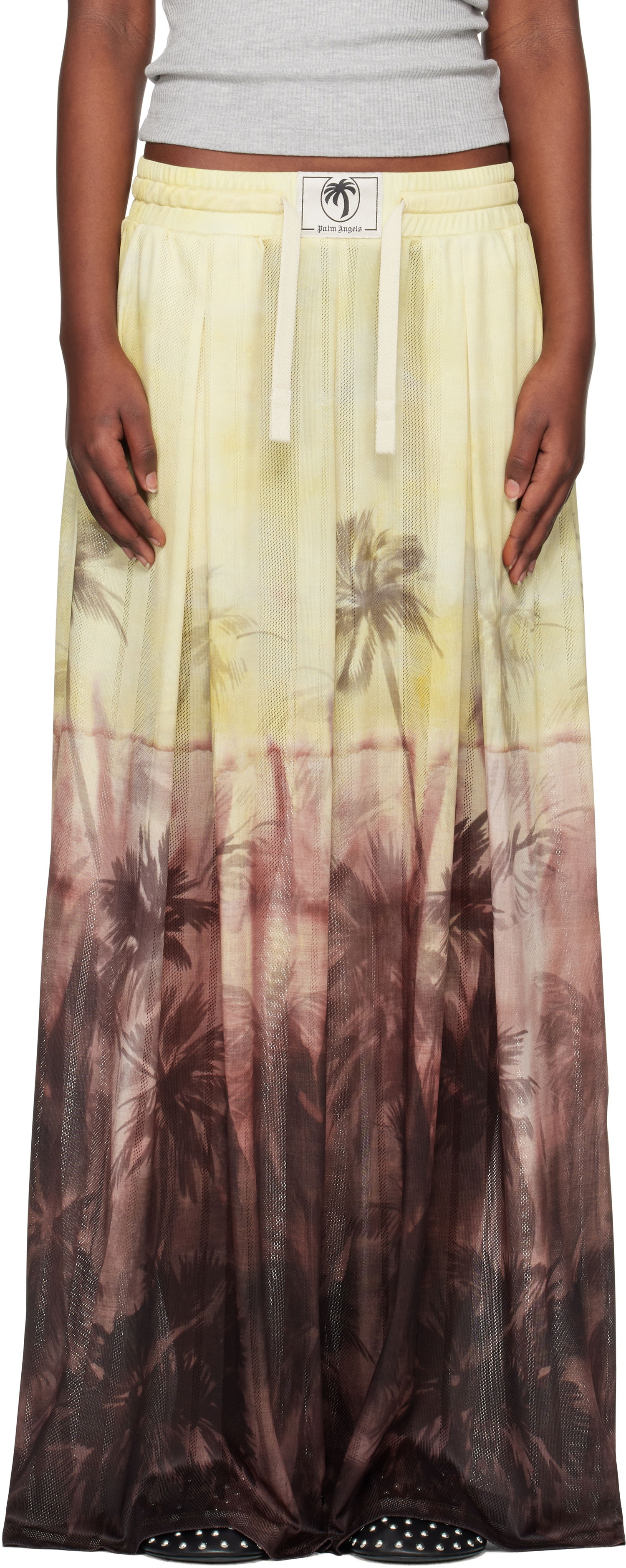 Nederdel Palm Angels Palm Angels Sunset Palms Mesh Trousers Gul | PWCA154S25FAB0012010, 0