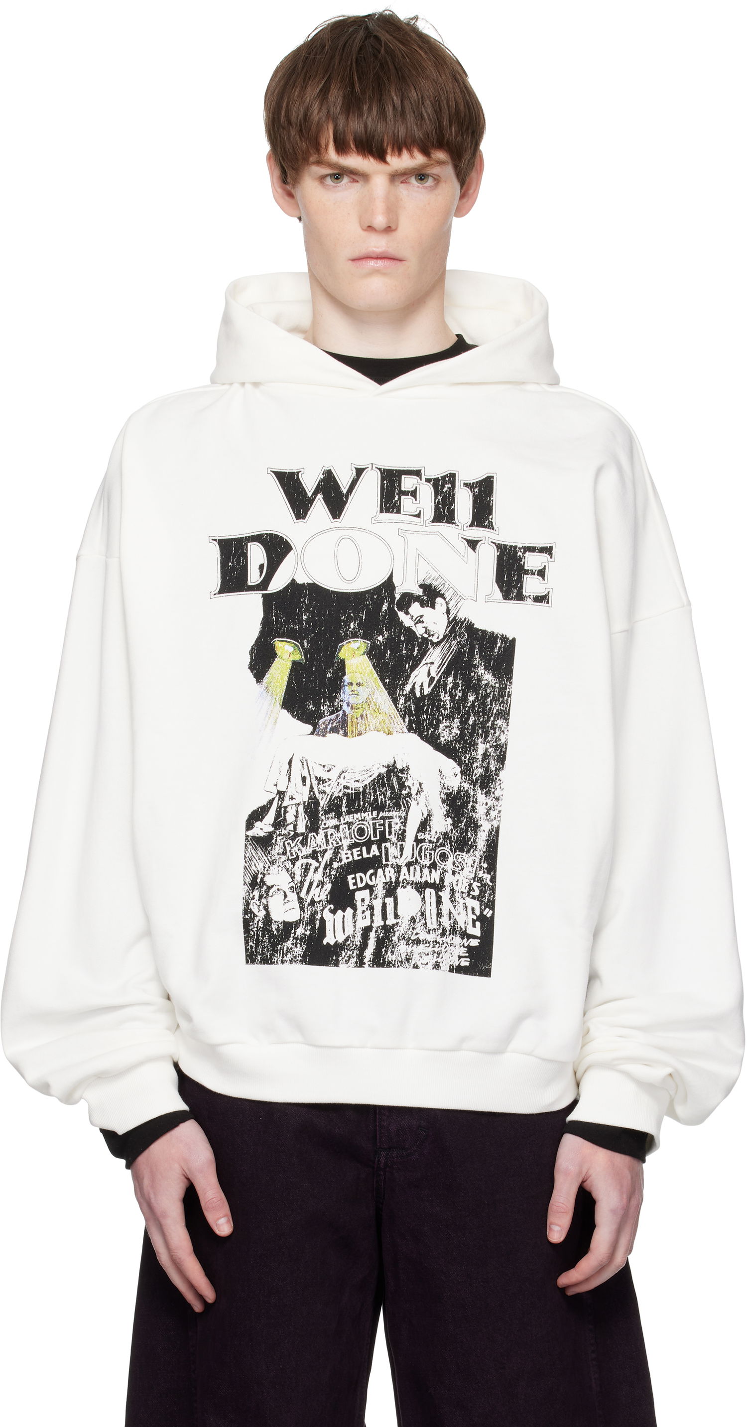 Sweatshirt We11done We11done Cat Poster Graphic Hoodie Hvid | WD-TH2-25-837-U-WH, 0