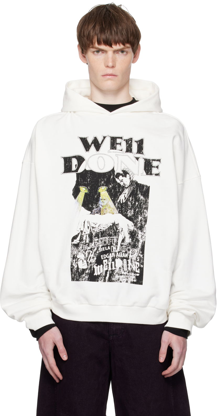 Sweatshirt We11done We11done Cat Poster Graphic Hoodie Hvid | WD-TH2-25-837-U-WH