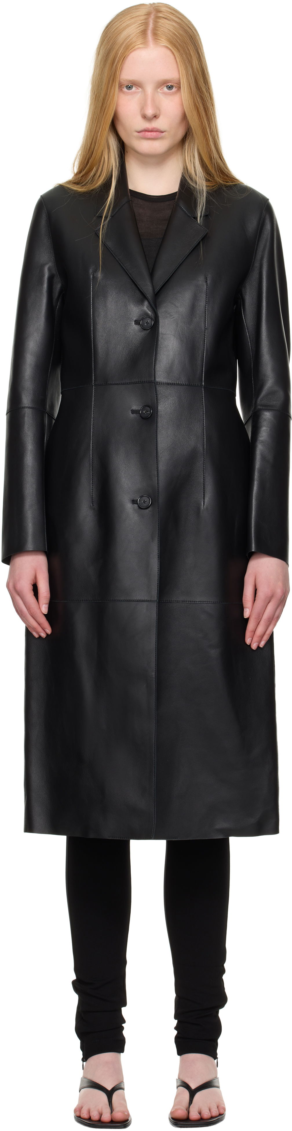 Frakker TOTEME TOTEME Slim Leather Coat Sort | 252-WRO0191-LE0056, 0