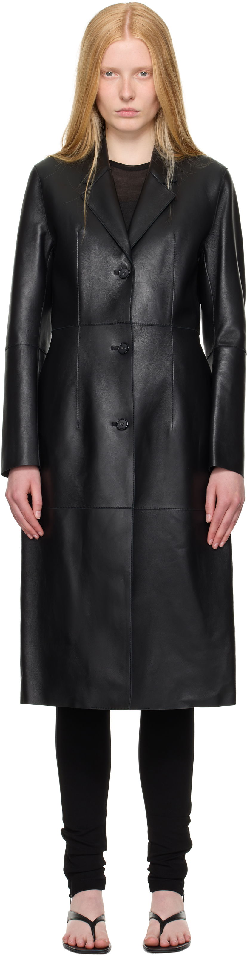 Frakker TOTEME TOTEME Slim Leather Coat Sort | 252-WRO0191-LE0056