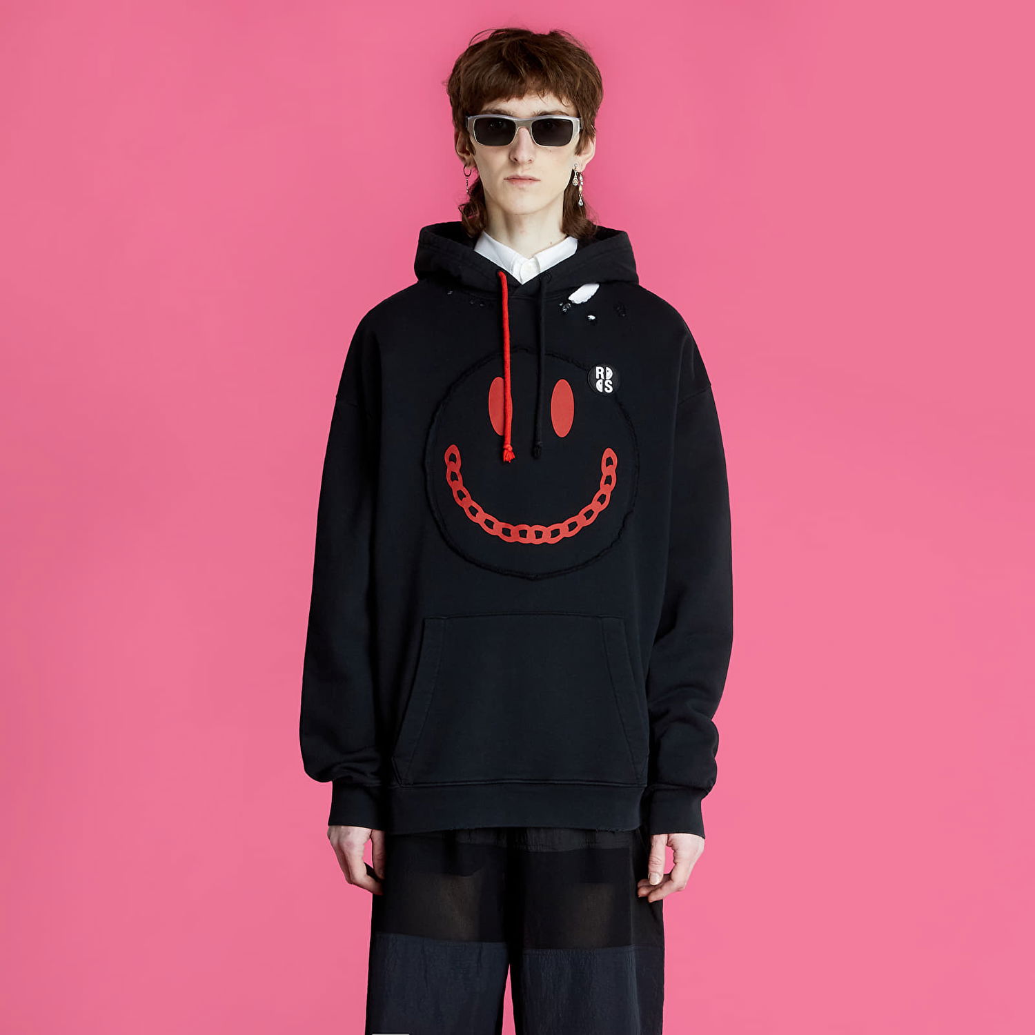 Sweatshirt RAF SIMONS Regular Fit Hoodie With Print Destroy Washed Sort | 224-164-19003-0099, 0
