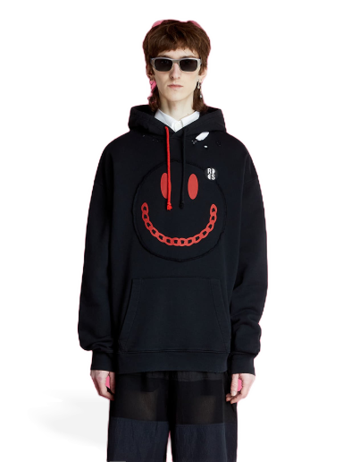 Sweatshirt RAF SIMONS Regular Fit Hoodie With Print Destroy Washed Sort | 224-164-19003-0099
