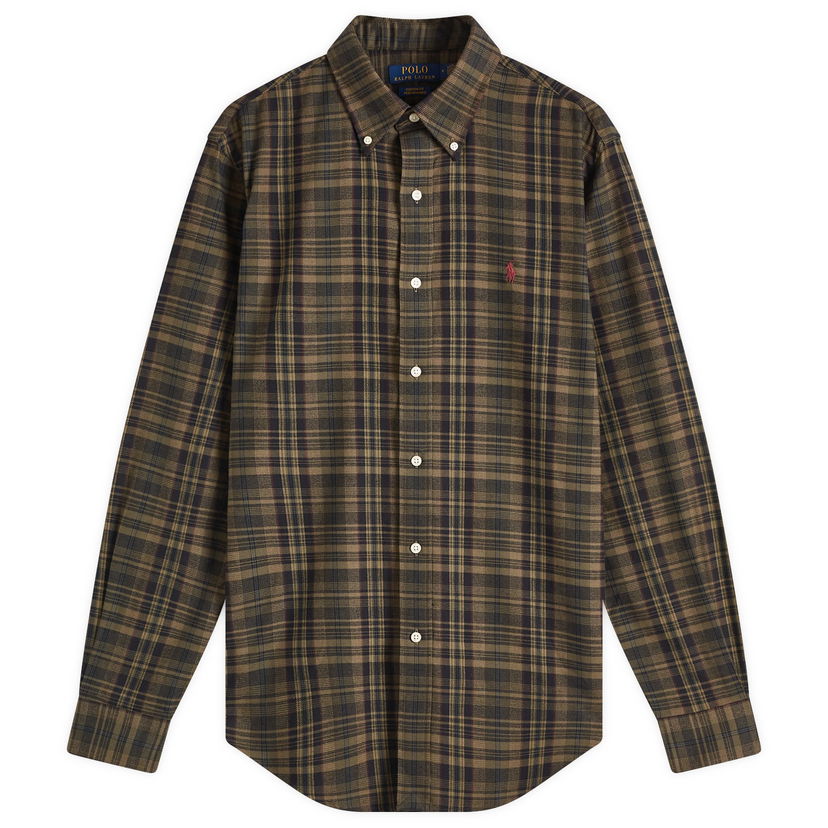 Skjorte Polo by Ralph Lauren Ralph Lauren Men's Custom Brushed Twill Plaid Sport Shirt, Size Large Brun | 710960607002