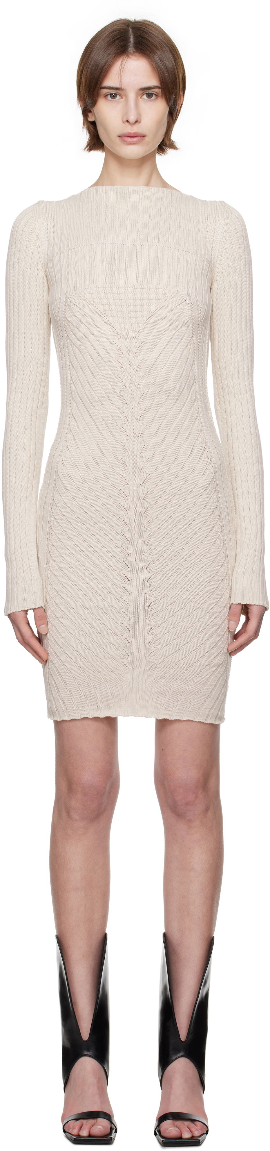 Kjole Rick Owens Rick Owens Hollywood Knit Mini Dress Beige | RP01E7651 KEC, 0