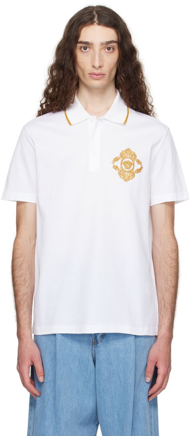 Polo skjorte Versace Versace Embroidered Architectural Baroque Polo Hvid | 1013906_1A14973, 0