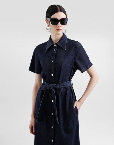 Kjole Dolce & Gabbana Dolce & Gabbana Silk Denim Shirt Dress Blå | F6TMBDG8MR3S9001, 3