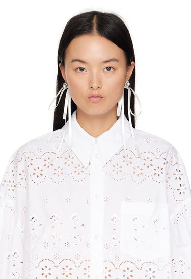 Øreringe Simone Rocha Simone Rocha Double Ended Daisy Bow Ribbon Earrings Hvid | ERG497 0906, 2