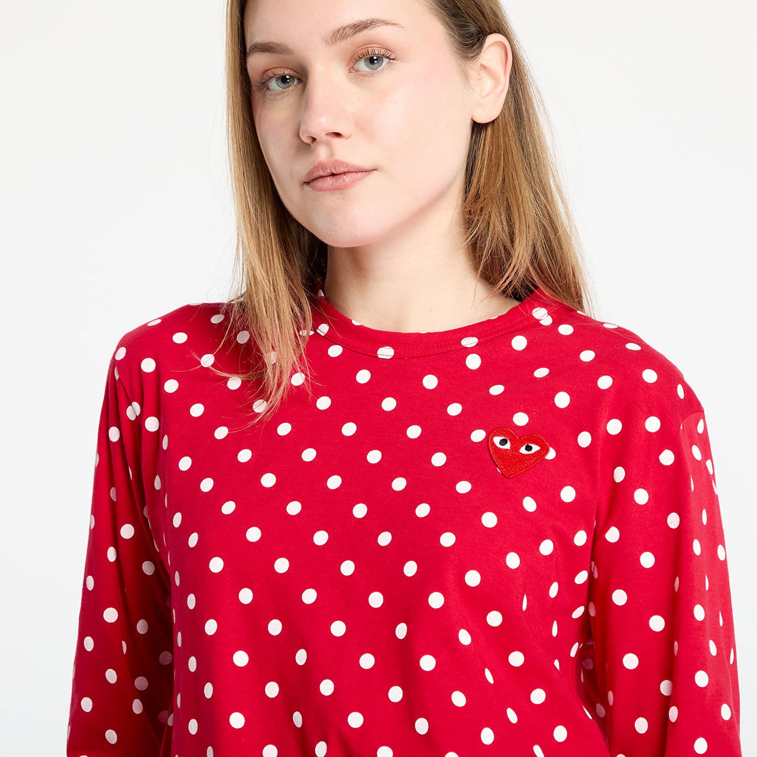 T-shirt Comme des Garçons Play Heart Logo Long Sleeve Dotted T-Shirt Rød | AX-T166 RED, 1