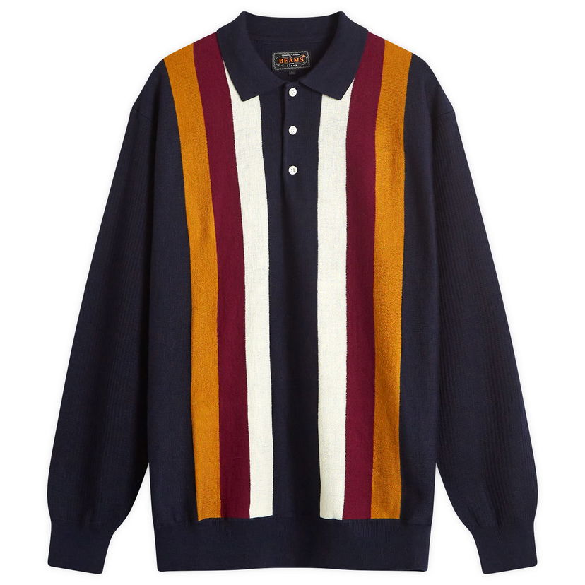 Sweater BEAMS Plus Long Sleeve Knit Polo Mørkeblå | 3812-0027-156-79