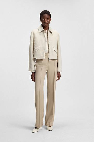 Jakke BOSS Bouclé Jacket with Two-Way Zip Beige | 50543212, 1