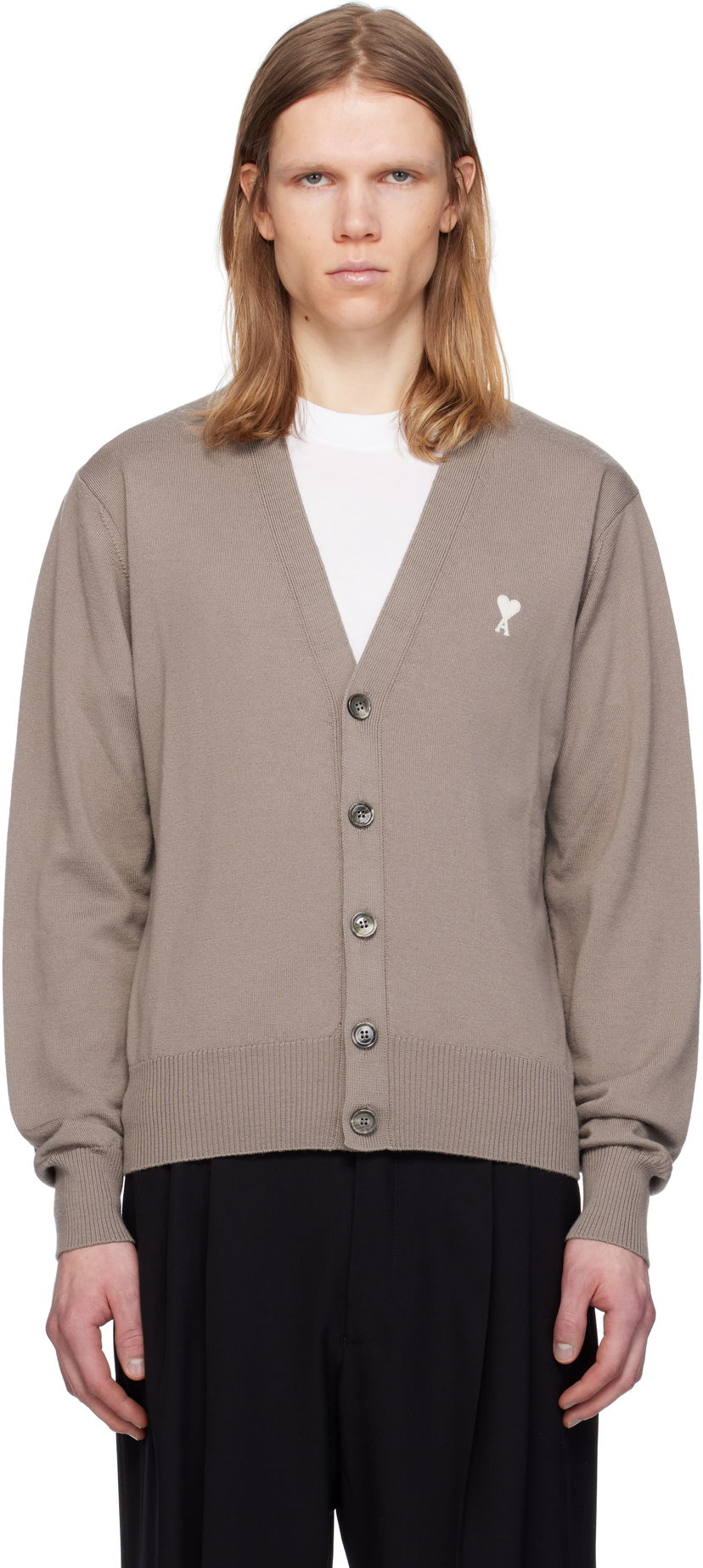 Sweater AMI AMI Paris De Coeur Cardigan Brun | HKC121.KN0025