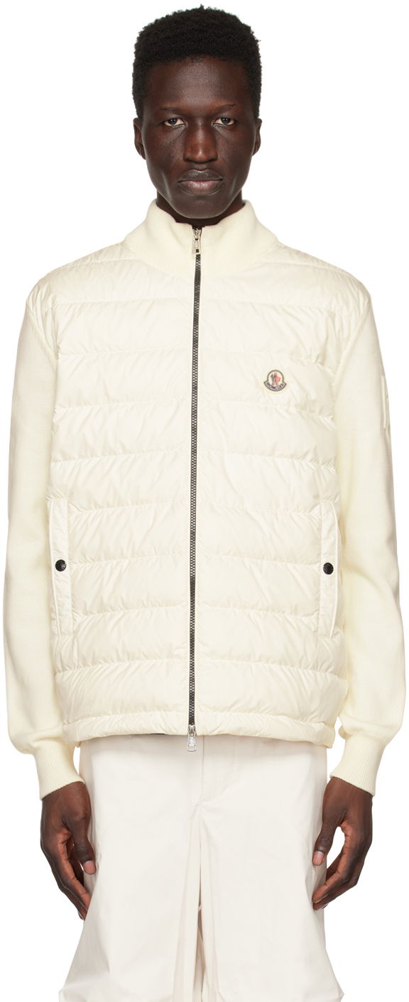 Sweater Moncler Mock Neck Down Cardigan Hvid | I10919B00007M1115, 0