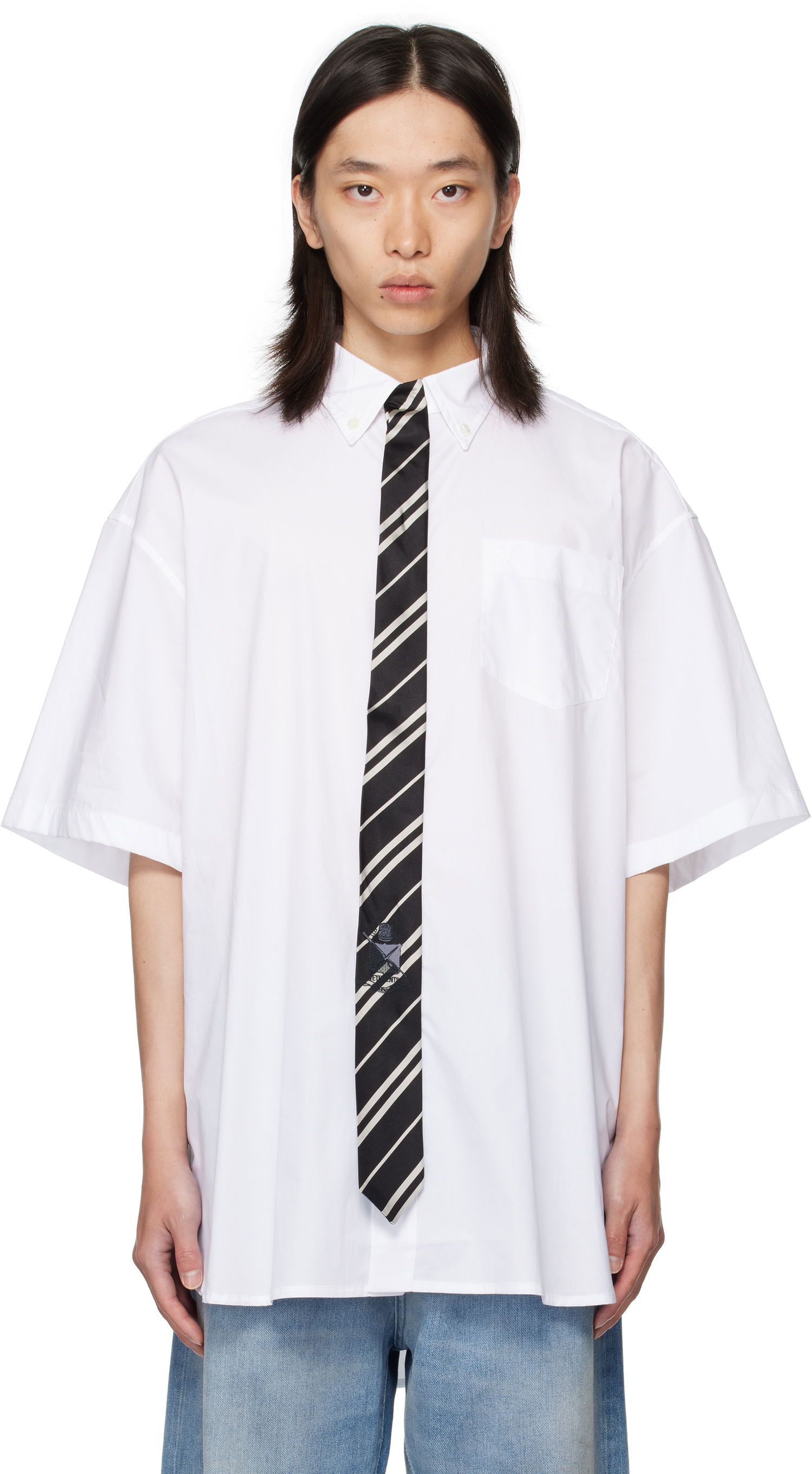 Skjorte VETEMENTS Vetements Tie Short-Sleeve Shirt Hvid | UH76SH250W, 0