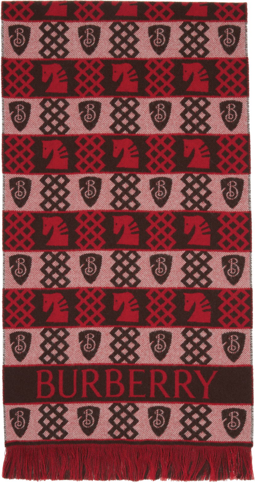 Tørklæde Burberry Burberry Chess Fair Isle Wool Scarf Rød | 8115320
