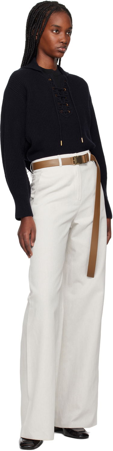 Sweater Max Mara Max Mara Eccelso Lace-Up Ribbed Knit Hoodie Mørkeblå | 2511361161600, 3