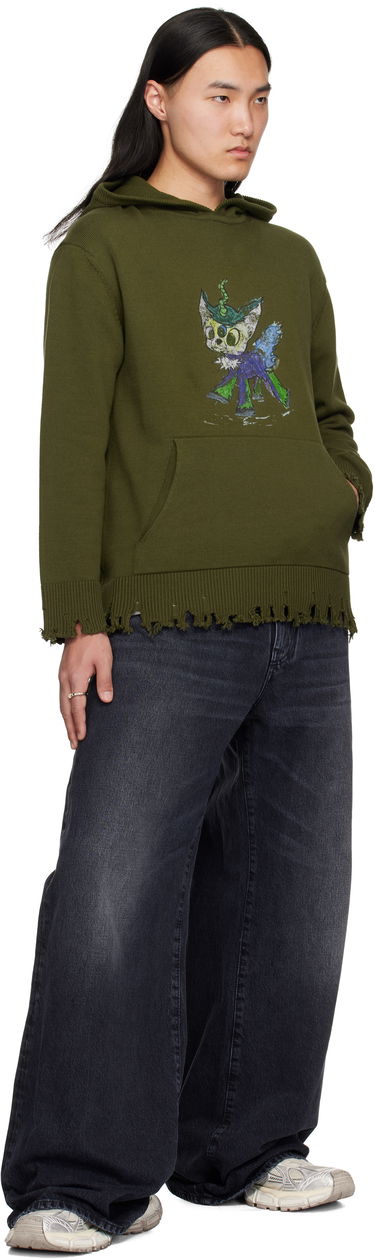 Sweatshirt We11done We11done Grunge Monster Pony Knit Hoodie Grøn | WD-KT0-25-659-U-KK, 3