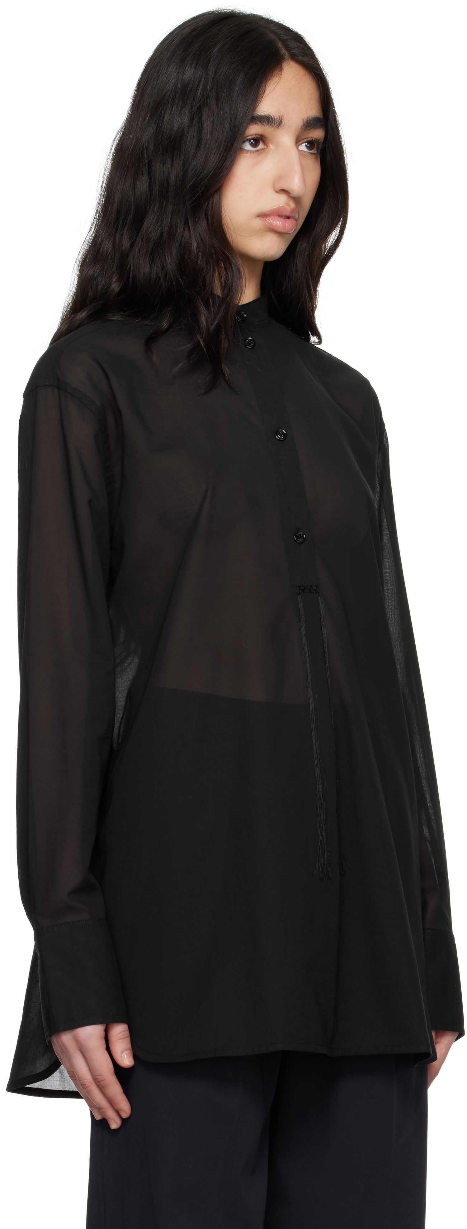 Skjorte TOTEME TOTEME Stand-Collar Sheer Shirt Sort | 252-WRT0427-FB0372, 1