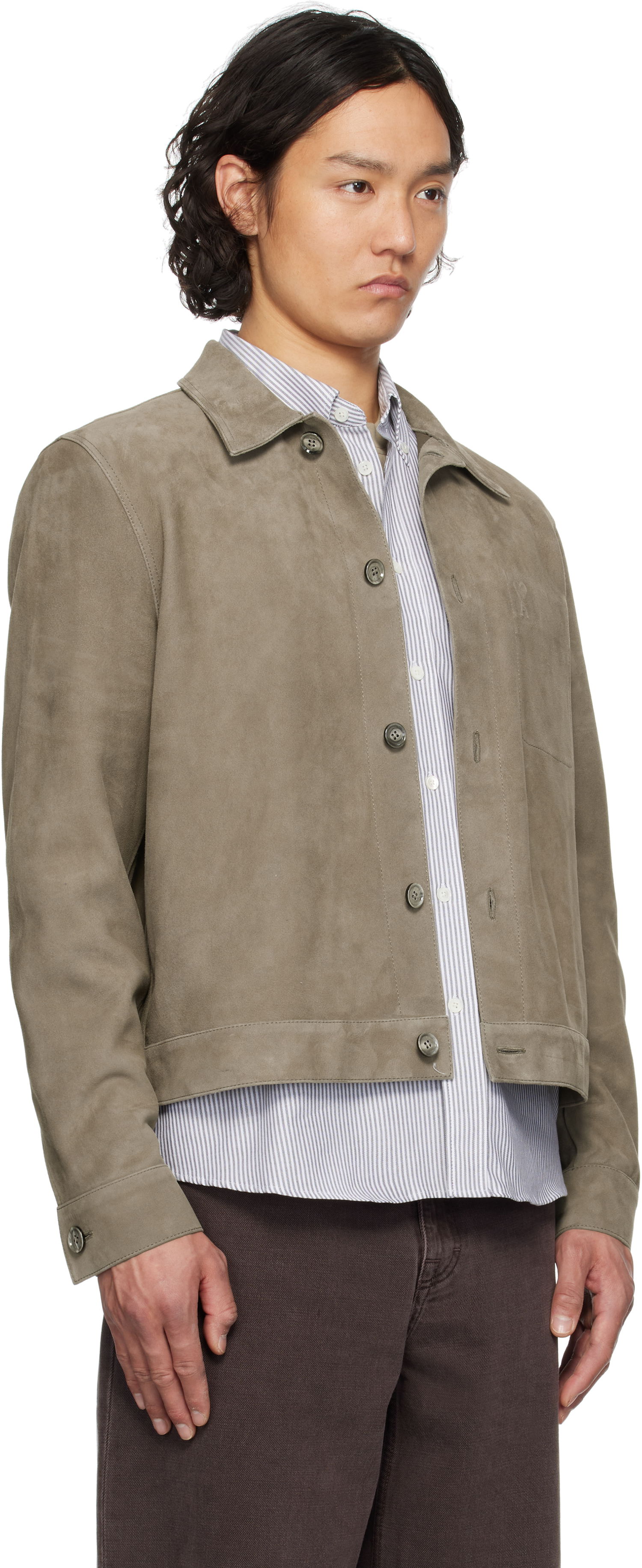 Jakke AMI AMI Paris Buttoned Suede Jacket Grå | HJK243.LH0054, 1
