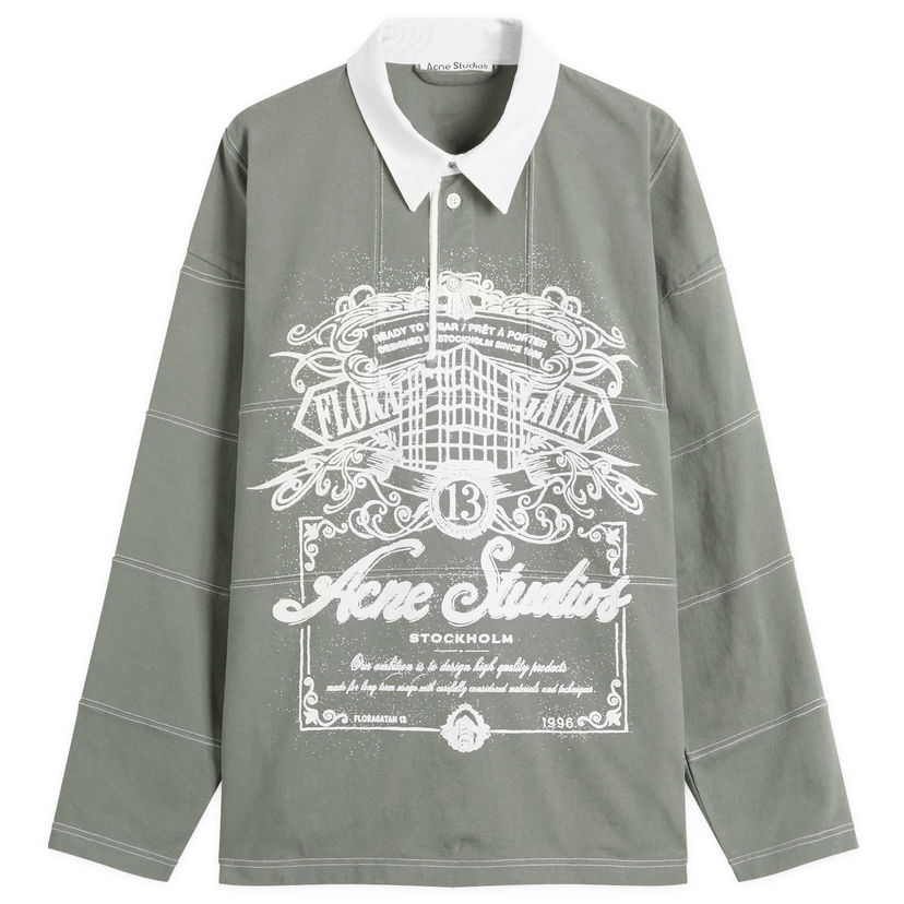 Polo skjorte Acne Studios Erber U Venice Logo Rugby Shirt, Size Small Grøn | CL0396-DSQ