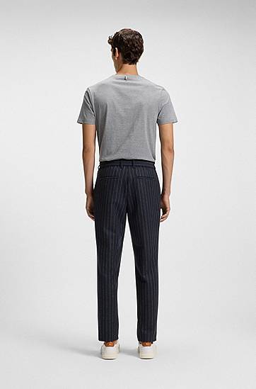 Bukser BOSS Tapered-fit Pinstripe Trousers with Drawstring in Brushed Stretch Flannel Mørkeblå | 50551518, 1