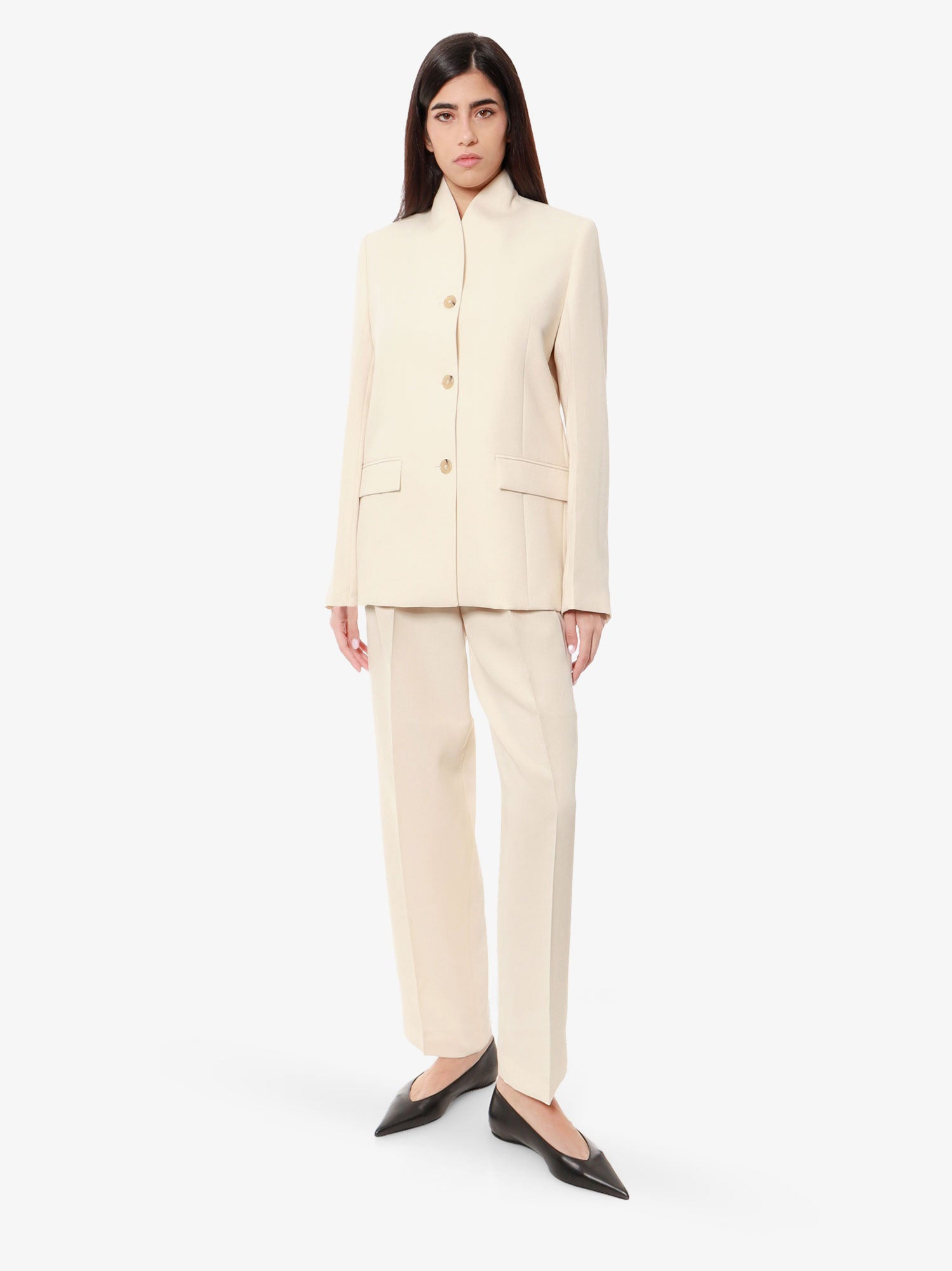 Jakke TOTEME Single-Breasted Band Collar Blazer Beige | 241WRZ1063FB0065007, 1