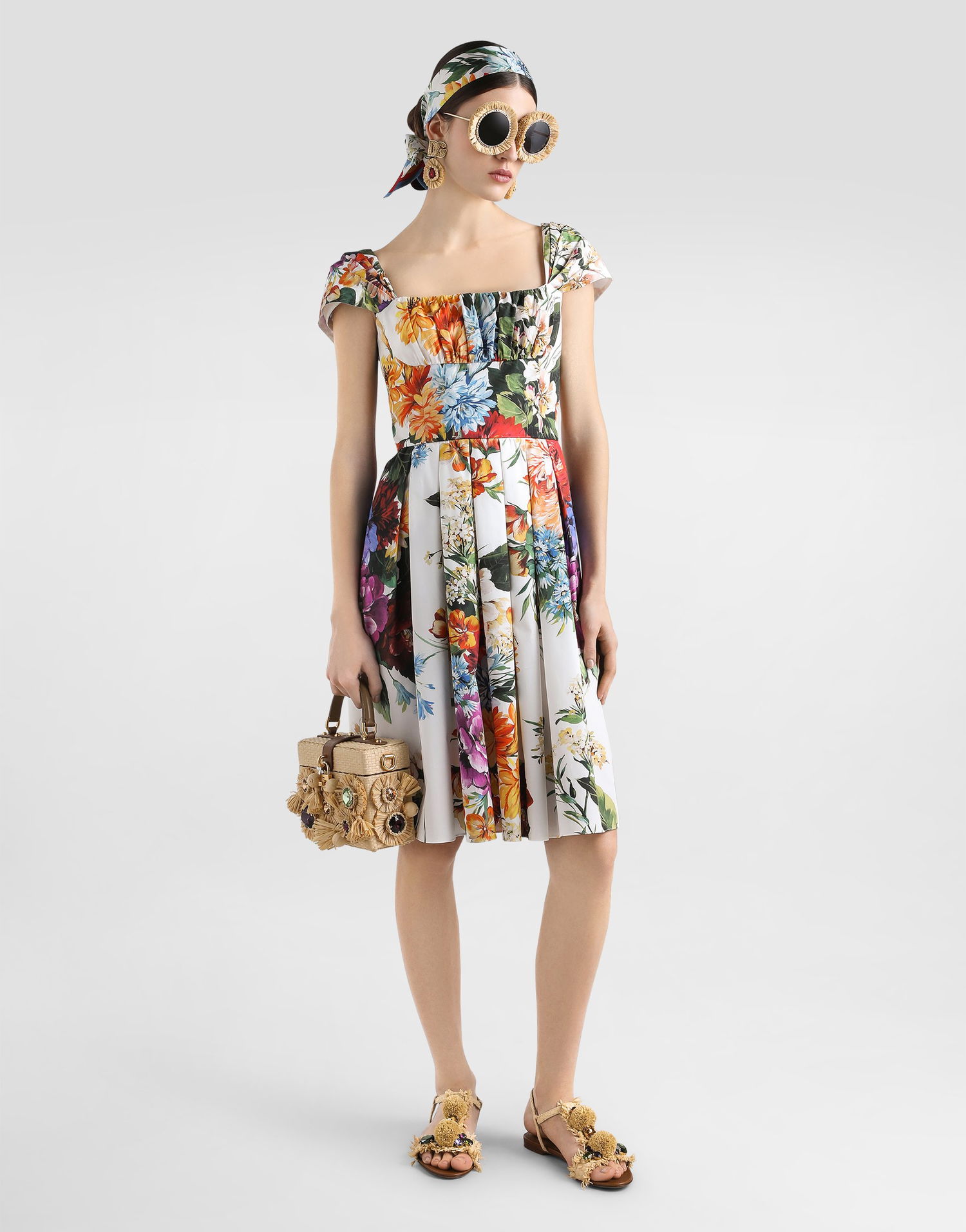 Kjole Dolce & Gabbana Flower Bouquet-print Poplin Dress Flerfarvet | F6TVKTHS5TRHA5PC, 1